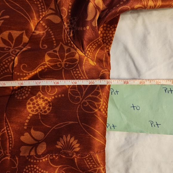 Eshakti Burnt Orange Floral Print Banded High Waist Pleated Taffeta Midi Skirt - Picture 16 of 17